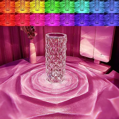 IMQSQIK Crystal Table Lamp - RGB Rose Diamond Touch & Color Changing Night Light