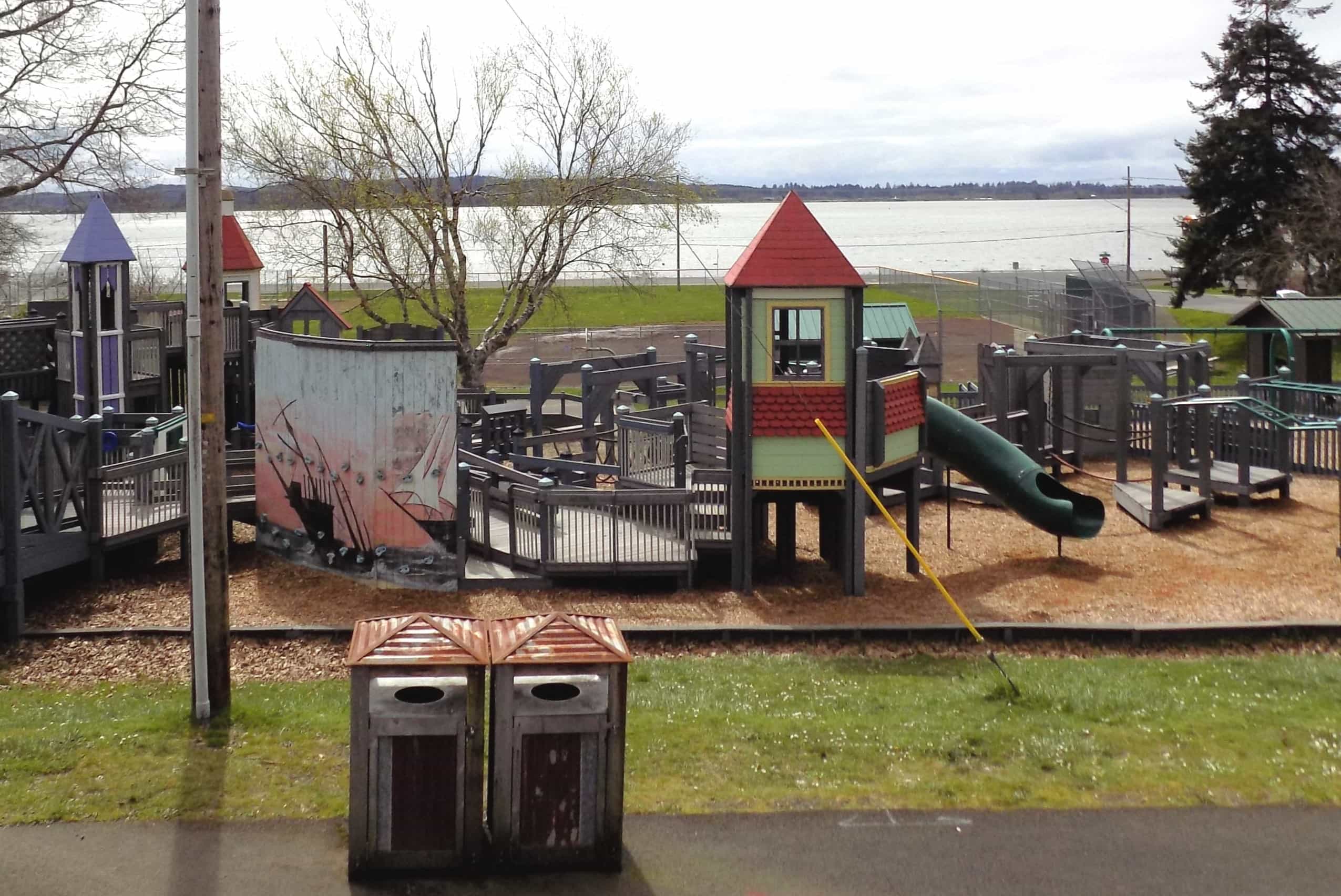 In What Year Was The Construction Of The New Play Area At Tapiola Park In Astoria, Oregon Completed?