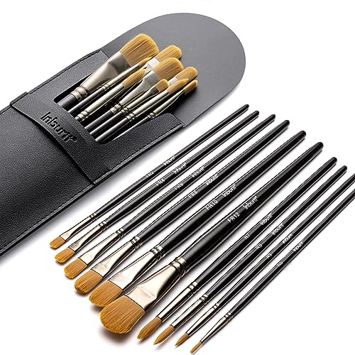 Dainayw Fine Detail Paint Brush Set - 9 Pieces Miniature Brushes for Acrylic
