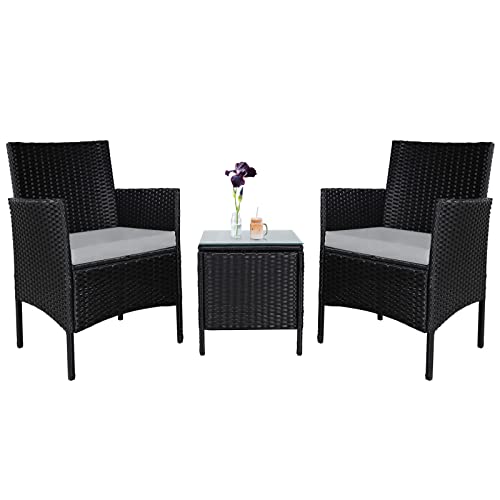 Incbruce 3 Piece Patio Chairs Outdoor Black Wicker Chair Set