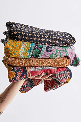 Indian Vintage Kantha Quilt Handmade Cotton Blankets
