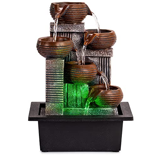 Father'sDen Collection: Zen Waterfalls - Calming Desk Fountain with Color Lights