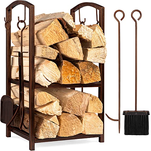 Indoor Outdoor Firewood Log Storage Rack Holder Set - Copper