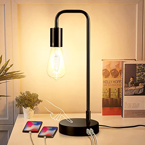 Industrial Bedside Lamp with USB Charging Ports