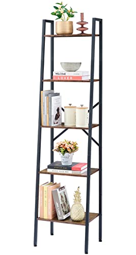 Industrial Ladder Bookshelf, Multifunctional Shelf, 5-Tier Tall Bookshelf