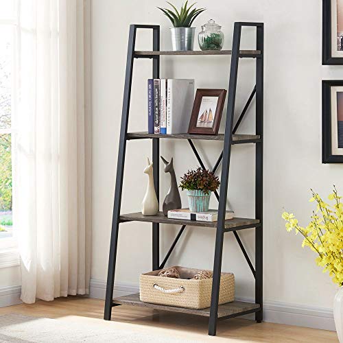 Industrial Ladder Bookshelf with 4 Tiers - Sturdy and Stylish Storage Solution