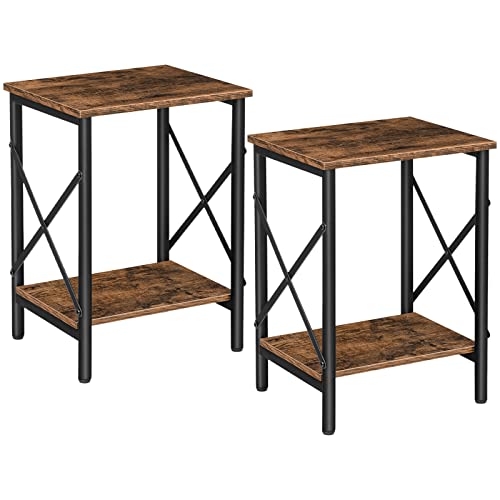 Industrial Rustic Nightstands Set of 2 with Storage Shelf