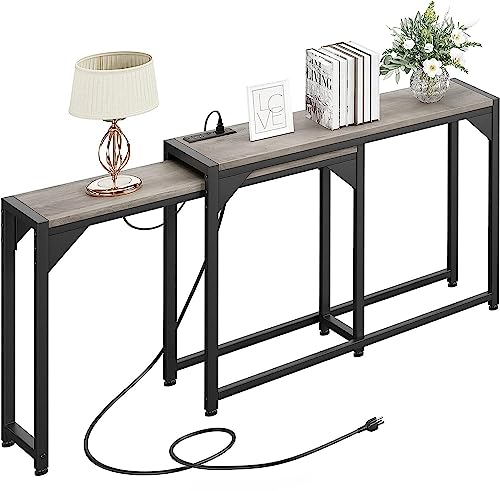 Industrial Sofa Table with Power Outlets by IDEALHOUSE