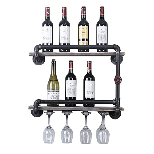 Industrial Wine Racks Wall Mounted with 4 Stem Glass Holder