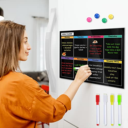INMORVEN Magnetic Black Dry Erase Board for Refrigerator