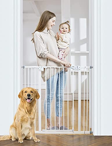 InnoTruth 36" Tall Baby Gate for Stairs and Doorways, White