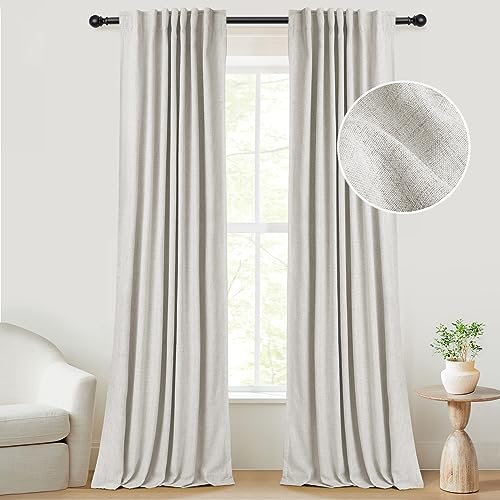 INOVADAY 84 Inch Linen Blackout Curtains - Beige, 2 Panels Set