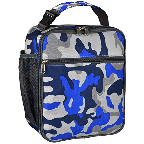 Insulated Lunch Bag, Leakproof Portable Lunch Box for Women Men Boys Girls, Large Capacity Cooler Bag with Handle and Bottle Pocket for Office School Camping Hiking Outdoor Beach Picnic (Camo Blue)