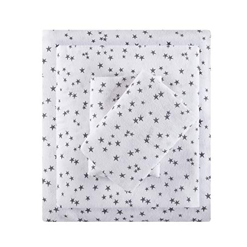 Animal Print Cozy Cotton Flannel Sheet Set, Twin XL, Grey Stars