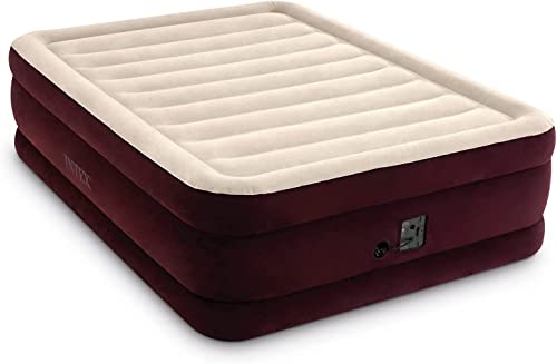 Intex Dura-Beam Extra Queen Airbed: Built-in Pump, 20in Height, 600lb Maroon