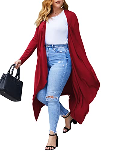 : "IN'VOLAND Plus Size Red Duster Cardigan