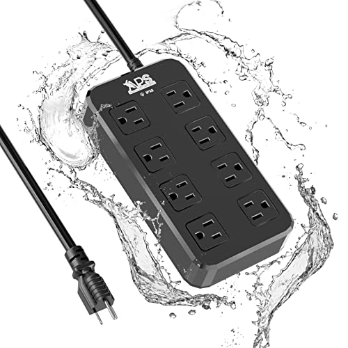 Qiyuan Black Outdoor Power Strip with 8 Outlet Surge Protector