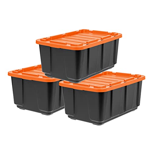 IRIS USA 27 Gallon Heavy-Duty Storage Tote with Durable Lid, 3 Pack