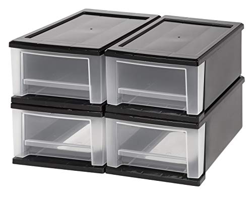 7 Qt. Plastic Stackable Storage Drawers, Small, 4 Pack, Black" - IRIS USA, Inc.