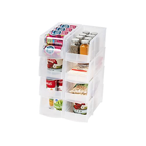 Skywin Plastic Stackable Storage Bins for Pantry - 6 Pack White Stackable Bins for Organizing Food, Kitchen, and Bathroom Essentials