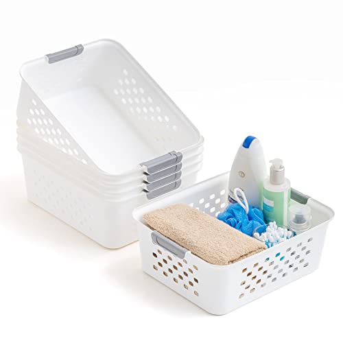 NETANY Plastic Storage Baskets - 8 Pack, Gray, Durable, Easy to Use,  Flexible, Multi-Purpose, Ideal for Closets, Cabinets, Shelves, Countertops