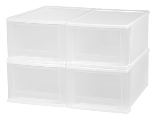 IRIS USA Stackable Storage Drawers, 4 Pack, White