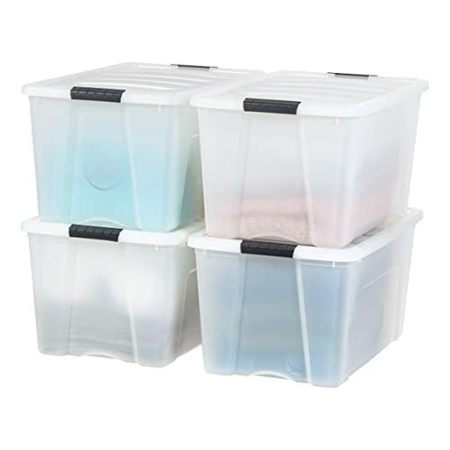 IRIS USA 40 Qt. Under Bed Plastic Storage Container with Secure Lids and  Durable Buckles, 4-Pack - Pearl, Stackable Nestable Multi-Purpose Organizer  for Clothes Shoes Duvets Bedding, Large
