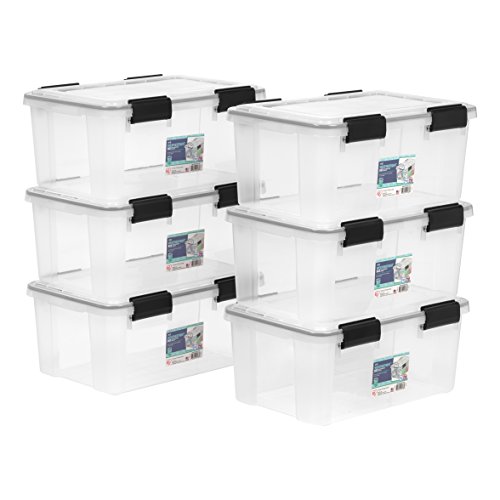 IRIS USA WeatherPro Heavy Duty Plastic Storage Bin Tote Organizing Container with Durable Lid and Seal and Secure Latching Buckles - 6 Pack