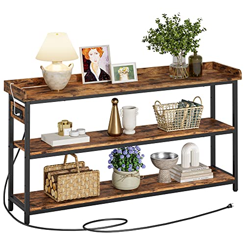 Rustic Brown Entryway Console Table with Power Outlet by IRONCK