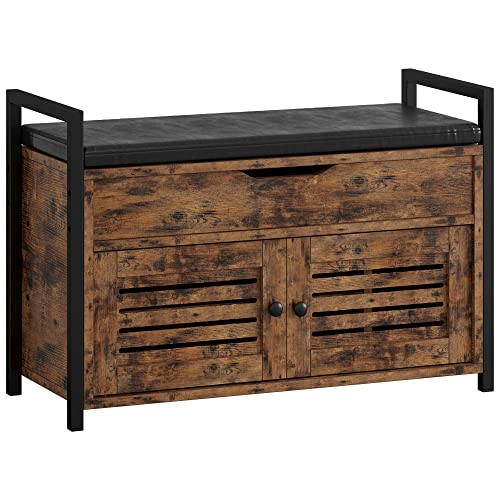 Rustic Shoe Storage Bench with Door Cabinet and Lift Top Storage Box