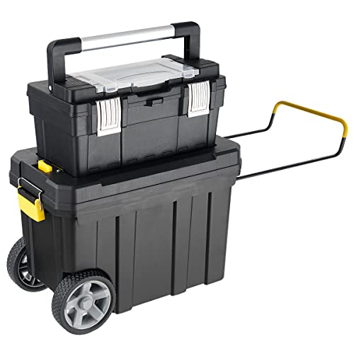 Portable Rolling Tool Box with Wheels and Removable Tray