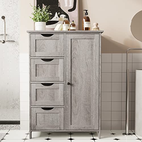 Irontar Freestanding Bathroom Floor Cabinet with 4 Drawers, Grey