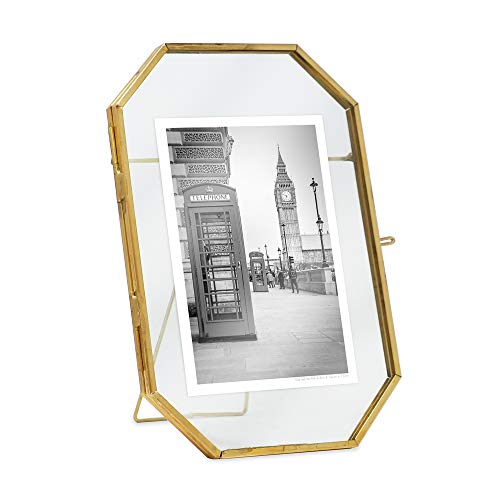 Vintage Brass & Glass Octagon Picture Frame by Isaac Jacobs Int'l