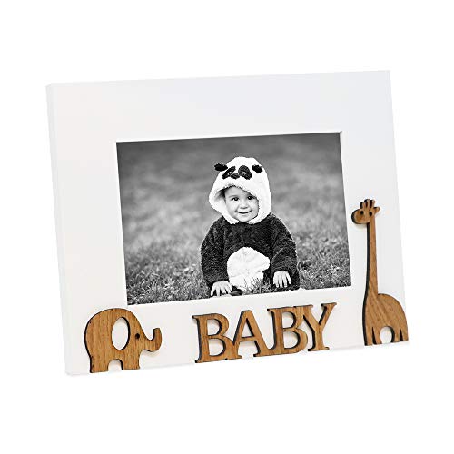 Isaac Jacobs Baby Picture Frame, 4x6 inch, Animal Cutout, White