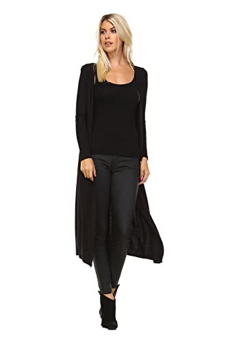 Isaac Liev Women's Long Sleeve Maxi Cardigan in Black