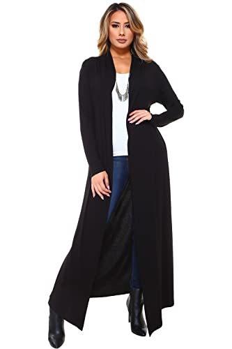 Isaac Liev Women's Long Maxi Cardigan Duster - Made in The USA (2X-Large, Black)