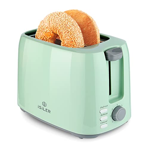 iSiLER 2 Slice Compact Bread Toaster with 7 Shade Settings and Double Side Baking - Green