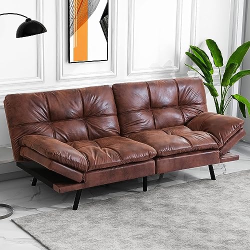 IULULU Futon Sofa Bed: Modern Industrial Sleeper for Small Spaces, Brown