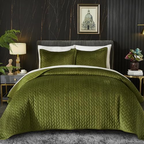 Ivellow Velvet Quilt Queen Size Green Bedspread