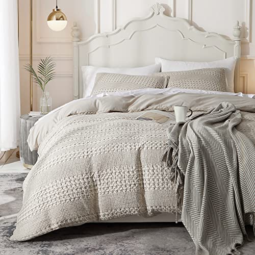 Ivellow Waffle Weave Duvet Cover Set - Cozy and Breathable 100% Cotton Queen Duvet Cover