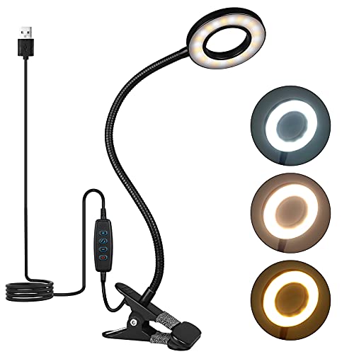 iVict Clip-On LED Desk Lamp with 3 Color Modes and Flexible Gooseneck