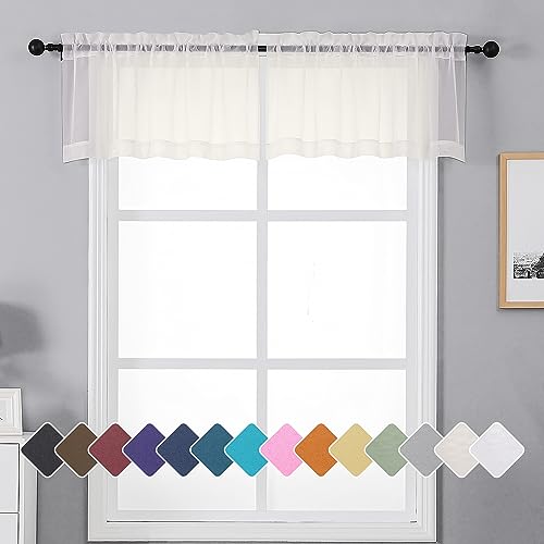 Ivory Sheer Window Valance Curtains, 2PCS Set