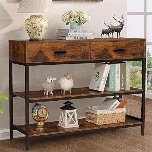 Iwell Console Table with 2 Drawers and 3 Tier Storage Shelves