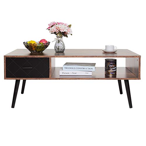 Iwell Mid Century Coffee Table with Storage, Wood Retro Design