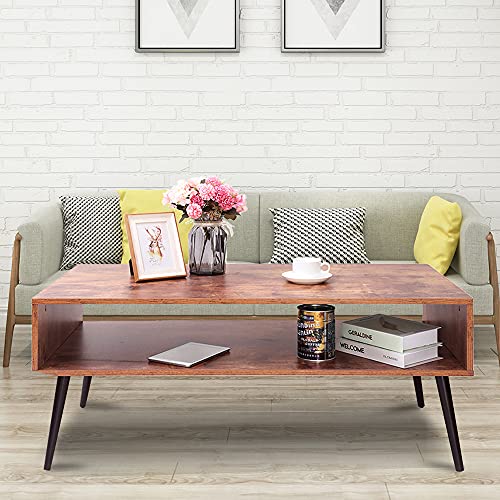Iwell Mid Century Modern Coffee Table with Storage Shelf