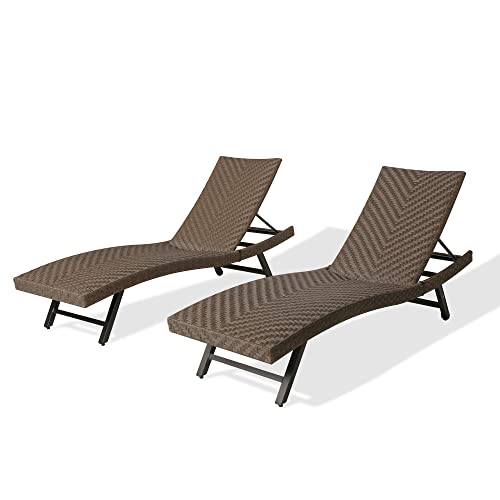 Aluminum Chaise Lounges for Outdoor Patio - Set of 2, Brown
