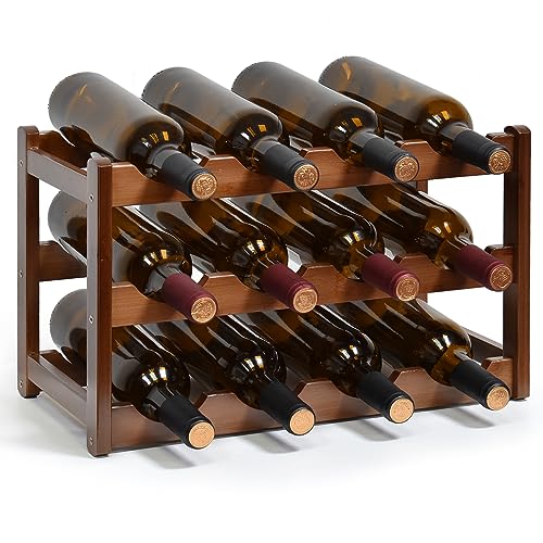 IWNTWY Wine Rack, 12 Bottles 3-Tier Free Standing Wine Racks