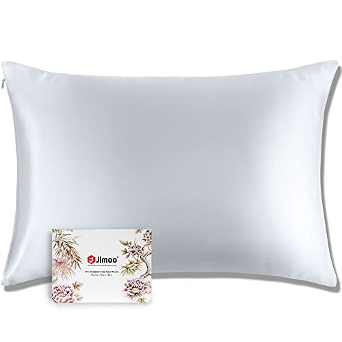 J JIMOO 100% Mulberry Silk Pillowcase for Hair and Skin, Silver Grey