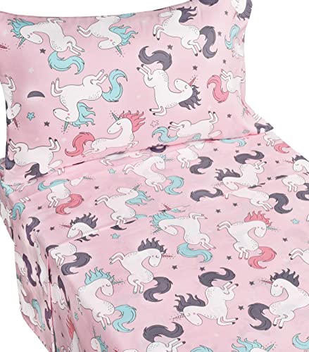 J-pinno Pink Unicorn Toddler Sheet Set