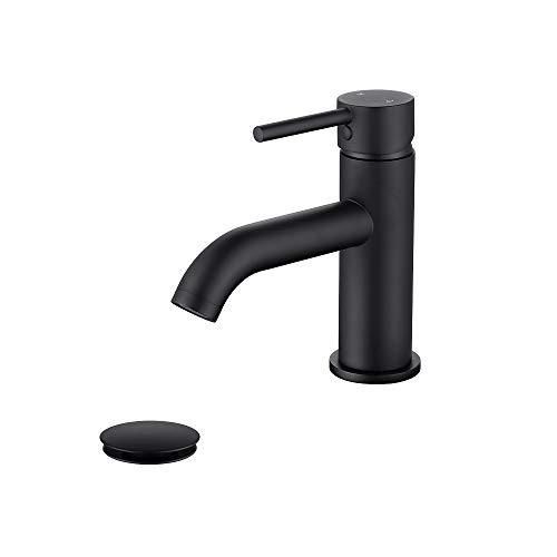 JAKARDA Single Handle Black Bathroom Faucet with Brass Drain Assembly and Escutcheon, Matte Black